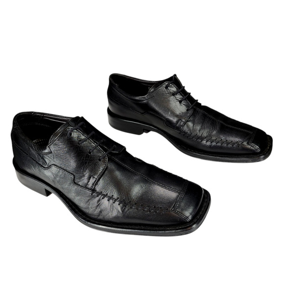 Structure Dress Shoes sz 10D Men Italian Leather Oxfords Black Square Toe Office - Picture 1 of 12